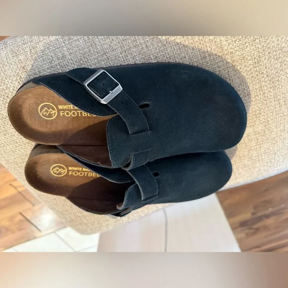 White Mountain Black Suede Mules with Metallic Buckle - Picture 6 of 7